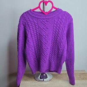 Crewcuts Purple Cable Knit Crew Neck Sweater